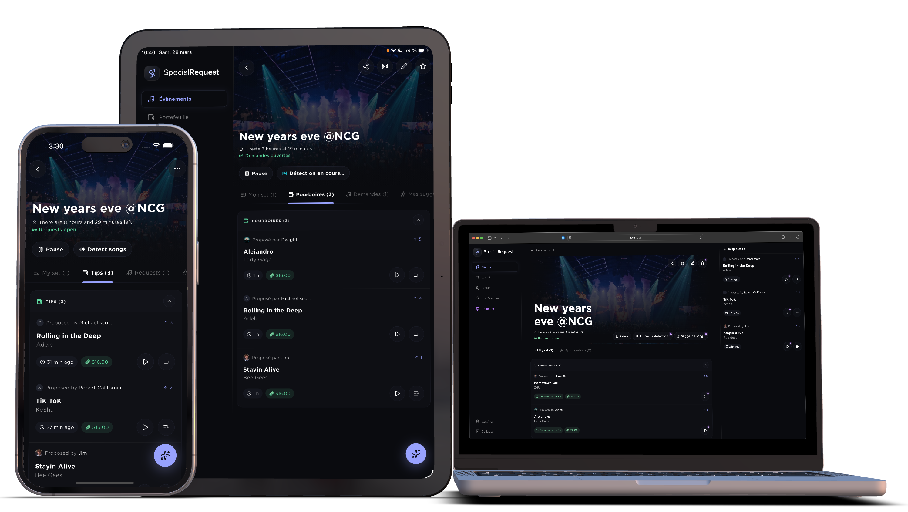 Special Request shown across phone, tablet, and desktop